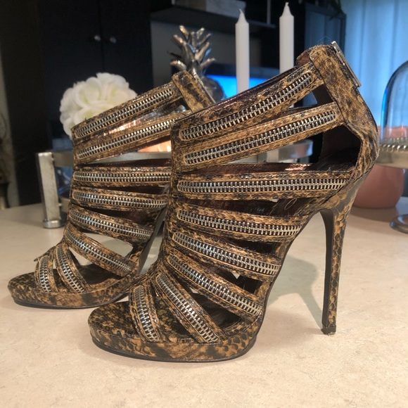 3/20$ Snakeskin & Zipper Detailed Aldo Sandals Size 37 - Picture 1 of 7